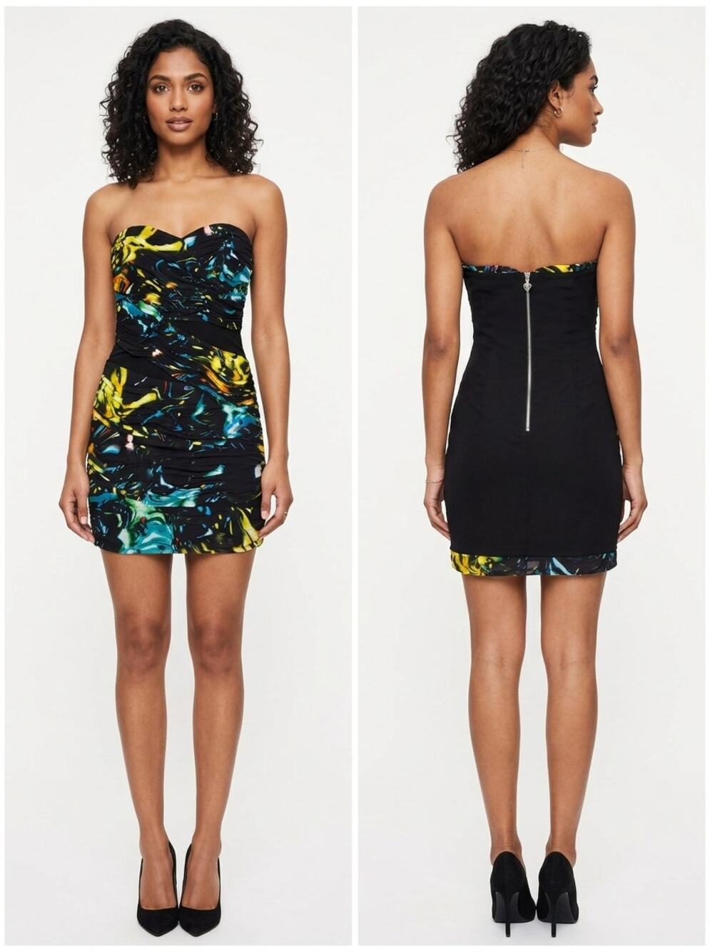Lipsy London Black Bodycon Mini Ruched Lined Dress Women Size 6